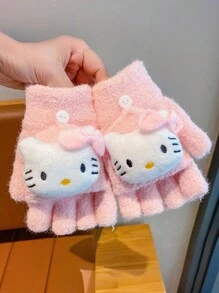 Sanrio 2024 Hello Kitty, Kuromi, Cinnamoroll 3 Packs European & American Academia Style Warm Flip-Top Fingerless Gloves For Men & Women Students, Plush Cartoon Light And Soft Half Finger Writing Accessories, Autumn/Winter