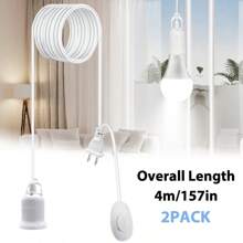 1 pieza/2 piezas Cable de extensión para lámpara colgante de 13 pies con casquillo E26/E27 compatible con interruptor + ganchos + enchufe de 2 patas para EE. UU. Casquillo para lámpara colgante en cocina, dormitorio, restaurante