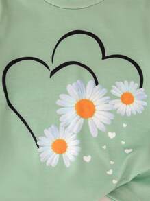 3pcs Girls Casual Floral Print Short Sleeve Round Neck T-Shirts, Summer - Multicolor - View 6