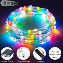Luzes de Fada USB Inteligentes, Controle Remoto, Sincronização com Música, Luzes Multicoloridas À Prova d'Água de 5m/10m para Aniversário, Festa, Casamento Interno e Árvores, Decoração Externa - Branco - Visão 2