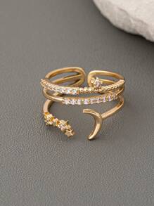 1 Pc Cooper Zirconia Moon Star Ring For Women Luxurious Pave Setting Crystal Ring Adjustable Size , Middle East Starlight Rings Jewelry - Multicolor - View 16