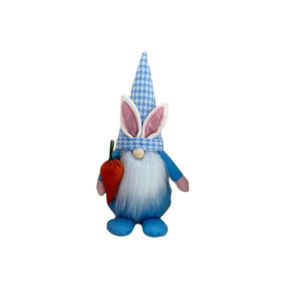 Gnomo de conejito de Pascua, decoración de zanahoria, muñeco escandinavo sin rostro Nisse, adorno de mesa para el hogar - Azul - Ver 1