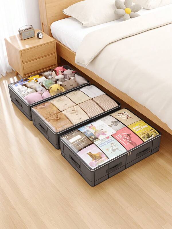 1 Stück Unterbett-Aufbewahrungsboxen, Schrank-Aufbewahrungsboxen und Kleideraufbewahrungstaschen, zusammenklappbare Unterbett-Aufbewahrungstasche-Behälter, Unterbett-Aufbewahrungsorganizer mit Deckel, mit Sichtfenster und verstärkten Griffen, glatter Reißverschluss für einfachen Zugriff.
