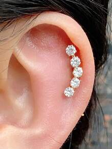 1PC Stainless Steel Crystal CZ Cartilage Helix Ear Piercing Tragus Lobe Curved Zirconia Stud Earrings Wedding Party Accessories Body Jewelry