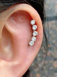 1PC Stainless Steel Crystal CZ Cartilage Helix Ear Piercing Tragus Lobe Curved Zirconia Stud Earrings Wedding Party Accessories Body Jewelry