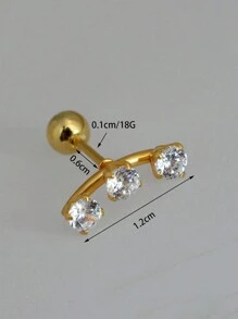 1PC Stainless Steel Crystal CZ Cartilage Helix Ear Piercing Tragus Lobe Curved Zirconia Stud Earrings Wedding Party Accessories Body Jewelry