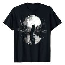 Wolf Looking Moon On River For Lover Wolves Wildlife Animal T-Shirt Versatile Women's T-Shirts