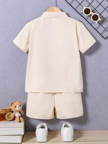 Young Boy 2pcs/Set Solid Color Short Sleeve Polo Shirt And Shorts, Casual Summer Outfit
