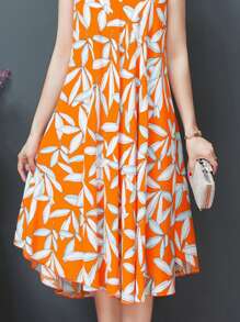 Women's Mid-Length Botanical Print Dress Summer Fashion Round Neck Sleeveless Vacation Style Big Swing Tank Dresses - trái cam - Xem 5