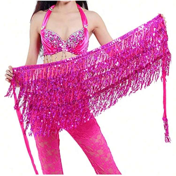 Belly Dance Waist Chain New Glitter Layer Tassel Waist Cover Dance Performance Practice Strap Hip Scarf Skirt Waist Scarf - Multicolor - View 6