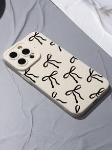 Minimalist Bow Design Liquid Silicone Phone Case, Full-Body Protection, Shock-Proof, Drop-Proof, TPU Soft Rubber Material, Compatible With IPhone - Multicolor - View 4