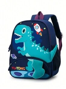 Playful Dinosaur-Themed Backpack For Daily Use - Blue - View 4