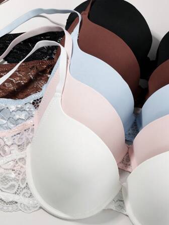 5Pcs Women's Push Up Bras, Comfortable Underwired Bras