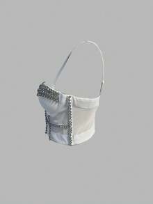 Rhinestone Bustier Crop Corset Cami Top - White - View 3
