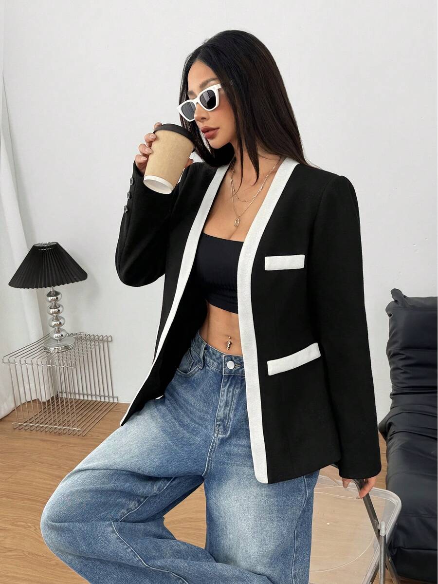 1pc Women Solid Color Elegant Casual Blazer - Black - View 1