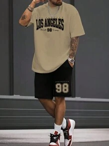 Kit Camiseta Caqui + Bermuda de Moletom Modelo "Los Angeles New World" Estilo Tumblr Moderno - LANÇAMENTO/PROMOÇÃO ESPECIAL - Caqui - Visão 1