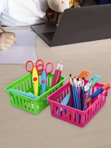 6 cestas de almacenamiento de colores para el aula, organizador de lápices para el aula, organizador de papelería para el aula, cestas de almacenamiento de plástico pequeñas, portacrayones, portapapices para uso doméstico, útiles escolares, suministros de almacenamiento, para volver a la escuela