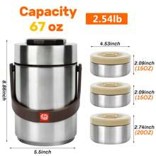 Thermo For Hot Food & Soup 67 Oz, 3-Layer Sealed Stackable Insulated Food Container With Lunch Bag, Ideal For Daily Office Meals, School Lunches And Outdoor Dining - 銀色 - 查看 2