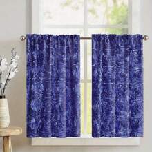 2 Panel 28"X40" Elegant Blue Floral Cafe Curtain Tiers - Light-Filtering, Privacy-Enhancing Short Curtains With Rod Pocket Design, Perfect For Kitchen, Living Room, Bedroom, And Dorm Decor, Machine Washable Polyester, Curtains For Living Room