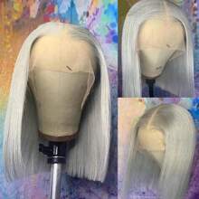 Cheap Sliver Grey Short Bob Human Hair Wigs For Women Wear 13x4 Transparent Lace Front Wig Human Hair Straight Brazilian Virgin Gray Colored Bob Wigs Pre Plucked Natural Hairline With Baby Hair