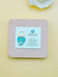 1pc Handmade Mini Alloy Dripping Oil Heart Evil Eye Keychain, Charm Lucky Keyring - Multicolor - View 3
