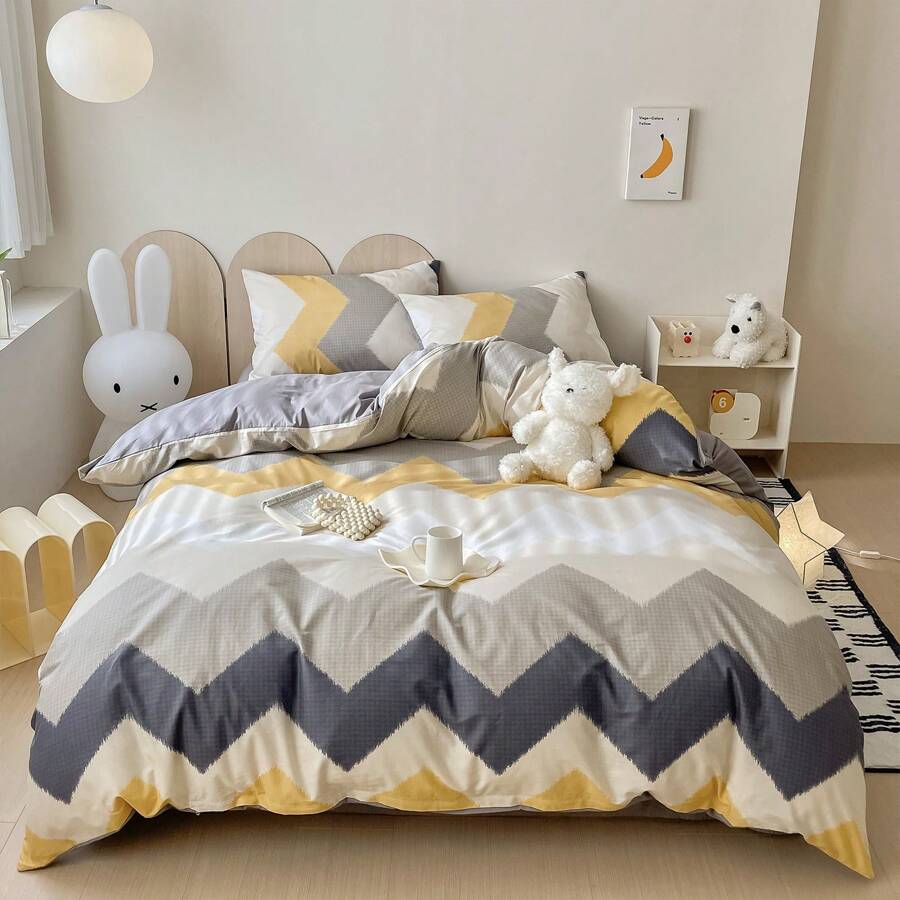 LISSTHER 3pcs Geometric Duvet Cover Set (1*Duvet Cover + 2*Pillowcase, Without Core), Modern Abstract Chic Geometric Pattern Print Bedding Set, Soft And Skin-Friendly, For Dorm Bedroom