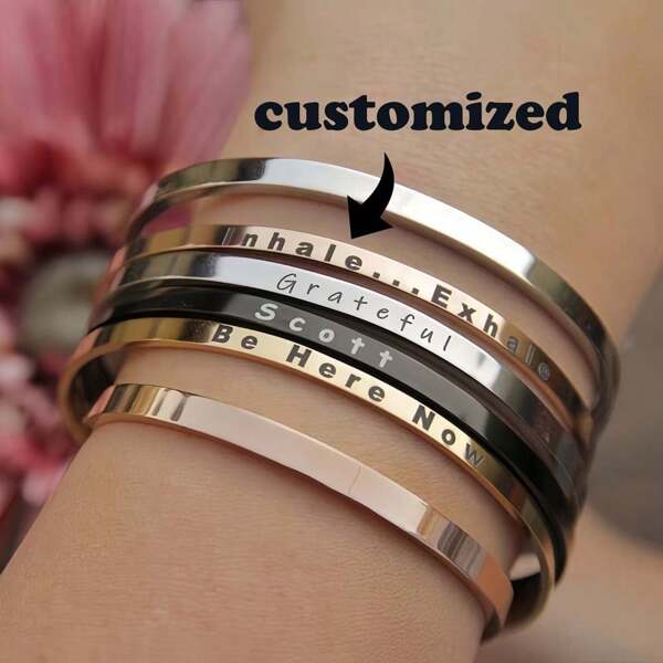 Your Own Text, Customized Cuff, Custom Bracelet, Inspirational Gift, Engraved Cuff, Personalize Bracelet, Custom Name Jewelry, Skinny Bangle,Graphic Print