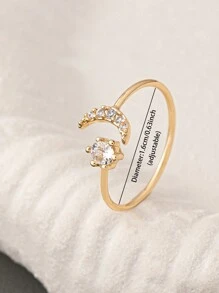1 Pc Cooper Zirconia Moon Star Ring For Women Luxurious Pave Setting Crystal Ring Adjustable Size , Middle East Starlight Rings Jewelry - Multicolor - View 9
