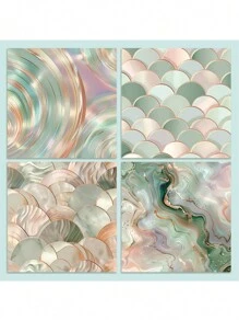 8 Sheets Green Laser Scrapbook Paper, Sea Shell Shape Scrapbooking Supplies,Craft Paper,Junk Journal Paper,Decoupage Paper For Bullet Journal,Card Making,DIY Art Crafts Collages,School Supplies,Back To School - Multicolor - View 5