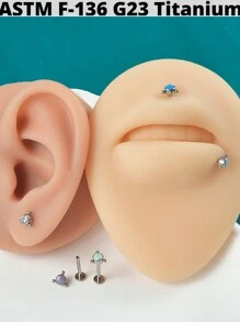 1PC G23 Titanium 16G Opal Labret Lip Labret Ring Internal Threaded Purple Opal Cz Cluster Ear Cartilage Tragus Helix Flat Daith Piercing Body Jewelry - As Shown - View 4