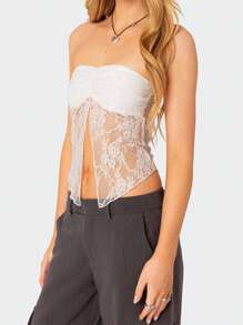 Women Lace Tube Tops Summer Strapless Cropped Bandeau Backless Shirts For Streetwear Aesthetic Grunge Clothes - trắng - Xem 2