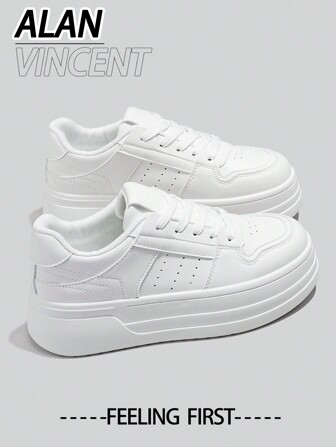  Alan Vincent[Tjocksulade skor] Vita skor för kvinnor 2025 Nya sportskor med tjock sula, moderiktiga skor för höjdökning, casual sneakers, utomhusskor för kvinnor, damskor, studentskor för flickor, vardagsskor, matchande, bekväma i kombination med olika byxor och jeans.
