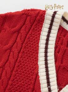 Balabala Young Girl Tween Girls' Knit Cardigan, Sweet Spring Long Sleeve Red Cardigans - Red - View 3