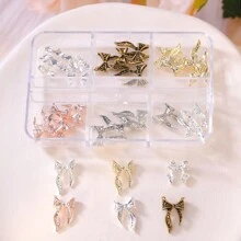 6-Grid Jewelry Light Luxury Alloy Nail Decorations, Containing Various Diamond-Studded Alloy Jewelry, Butterflies, Bells, Cherries, Stars, And Moons Sparkling For Nail Art Design Family DIY