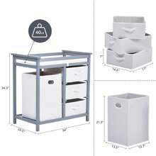 Portable Baby Changing Table Wooden Infant Diaper Changing Station Dresser With Laundry Hamper 3 Storage Drawers And Pad For Infant And Newborn - 灰色 - 查看 3