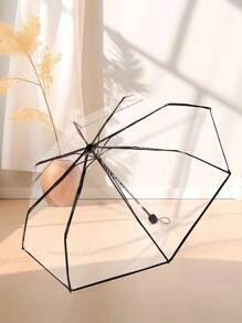 1pc Transparent Folding Umbrella, Self-Open/Close, Plastic, Cute, Thick, Suitable For Students Summer Cooling,Beach,Travel