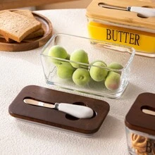 Rectangular Sealed Glass Butter Dish With Lid And Butter Knife, Middle East Hot-Selling Airtight Cheese Storage Container For Home Use