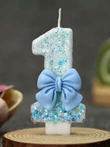 1支梦幻蓝色蝴蝶结造型数字蜡烛，生日蛋糕蜡烛，生日装饰，生日快乐，房间装饰礼物，毕业季 - 藍色 - 查看 9