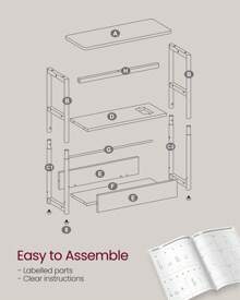 VASAGLE Slim Side Table With Charging Station, 3-Tier Narrow Bedside Table, End Table For Small Spaces, Magazine Rack, For Living Room, Bedroom, Study, Greige - Xem 6