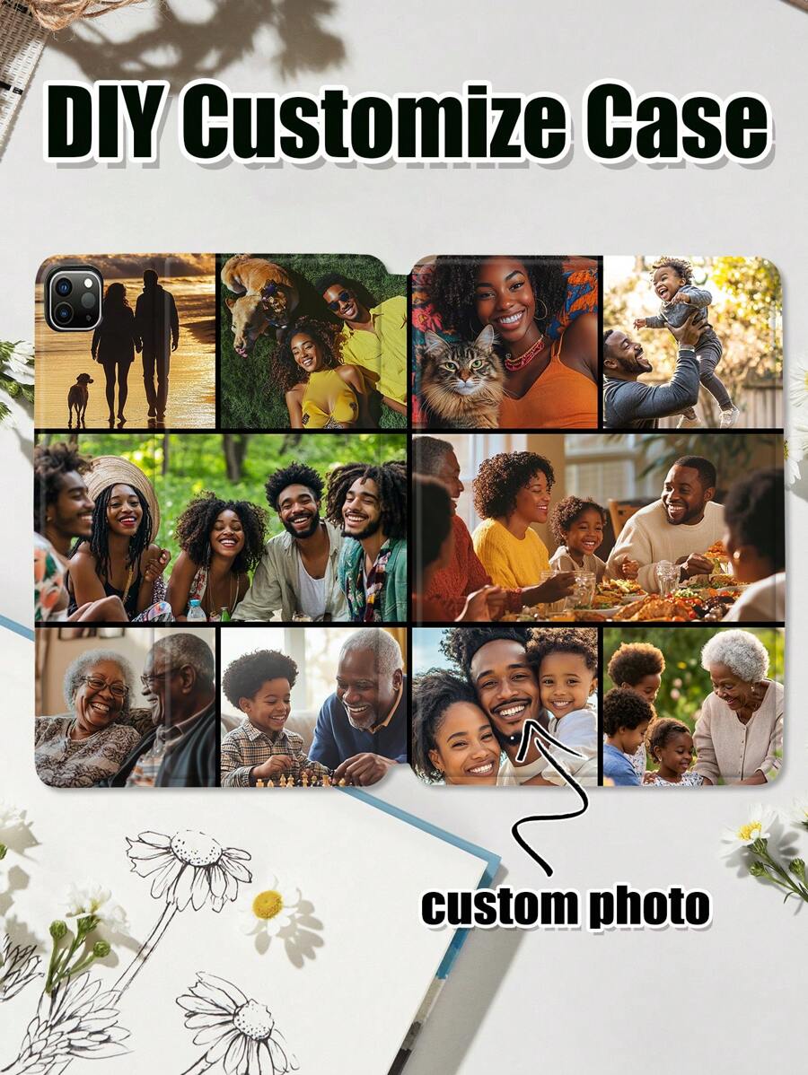 1pc Customized Couple/Family/Pet Photo 10-Piece Collage Shockproof Protective White Tablet Case Compatible With Ipad Pro 13 & Air 13 - White - View 1