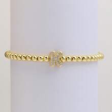 Pulseira com Contas Iniciais de 4mm A-Z, Revestida a Ouro 18K com Micro Pavê de CZ, Formato de Balão Bolha, Cordão Elástico, Joia Simples para Presente Feminino