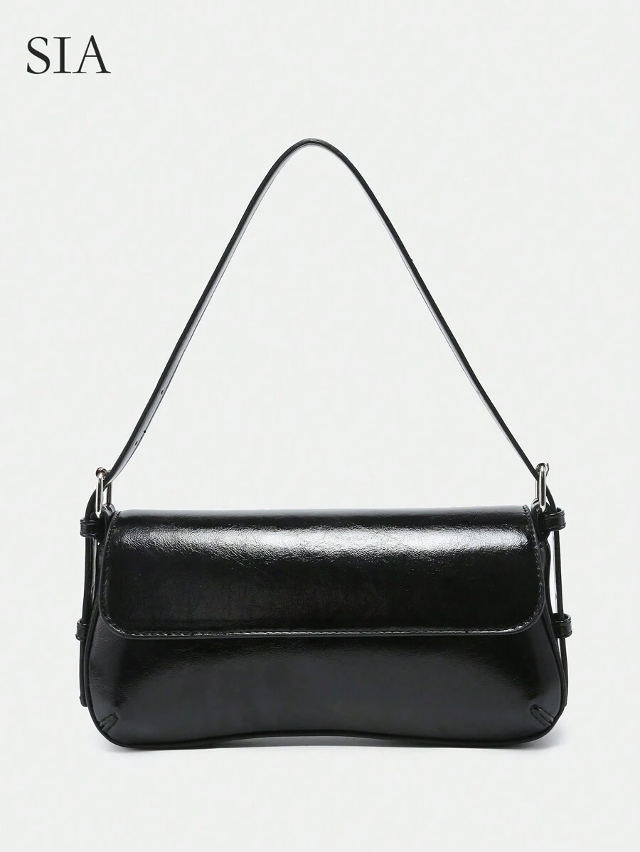 1pc Vintage Fashion Angola Red Exposed Lining Faux Oily Wax Leather Leopard Snake Microsuede Flap Adjustable Shoulder Strap Sling Crossbody Bag, Suitable For Dates, Outings, Parties - 黑色 - 查看 1