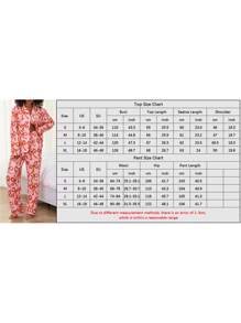 Women's 2 Piece Pajama Set Long Sleeve Lapel Button Up Shirt Tops Bow Print Pants Sleepwear Sets - White - View 10