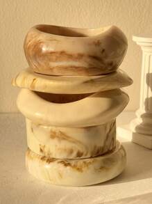 1pc Beige Tie Dye Asymmetrical Retro Thick Resin Bangle Bracelet, Unique Asymmetric Minimalist Design For Women To Layer - Multicolor - View 4