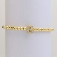 Pulseira com Contas Iniciais de 4mm A-Z, Revestida a Ouro 18K com Micro Pavê de CZ, Formato de Balão Bolha, Cordão Elástico, Joia Simples para Presente Feminino