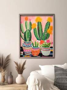 1幅复古墨西哥仙人掌帆布墙画，现代拉丁美洲风格墙面装饰，无框 - 彩色 - 查看 1