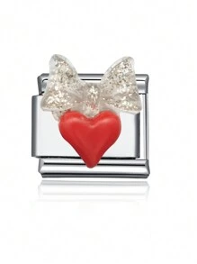 1pc 2025 Valentine's Day Premium 9mm Wide 1-Heart Cross & Number Alphabet DIY Italian Drip Oil Charming Couple Bracelet Stainless Steel Jewelry Making Accessory - Multicolor - View 11