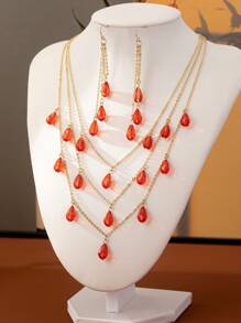 2025 Spring/Summer Fashion Sexy & Fashionable Personalized Versatile Women Earrings & Necklace Set - Red - View 2