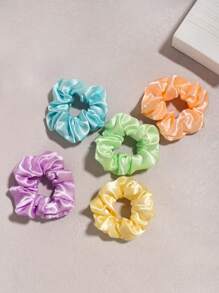 5pcs Set Spring/Summer Shiny Satin Hair Scrunchies, Solid Color Casual Bohemian Polyester Hair Accessories, All Season