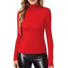 SANOPY Women's Turtleneck Slim Long Sleeve Tight, High Elasticity Casual Inner Basic Spring Sweater Knitted Top